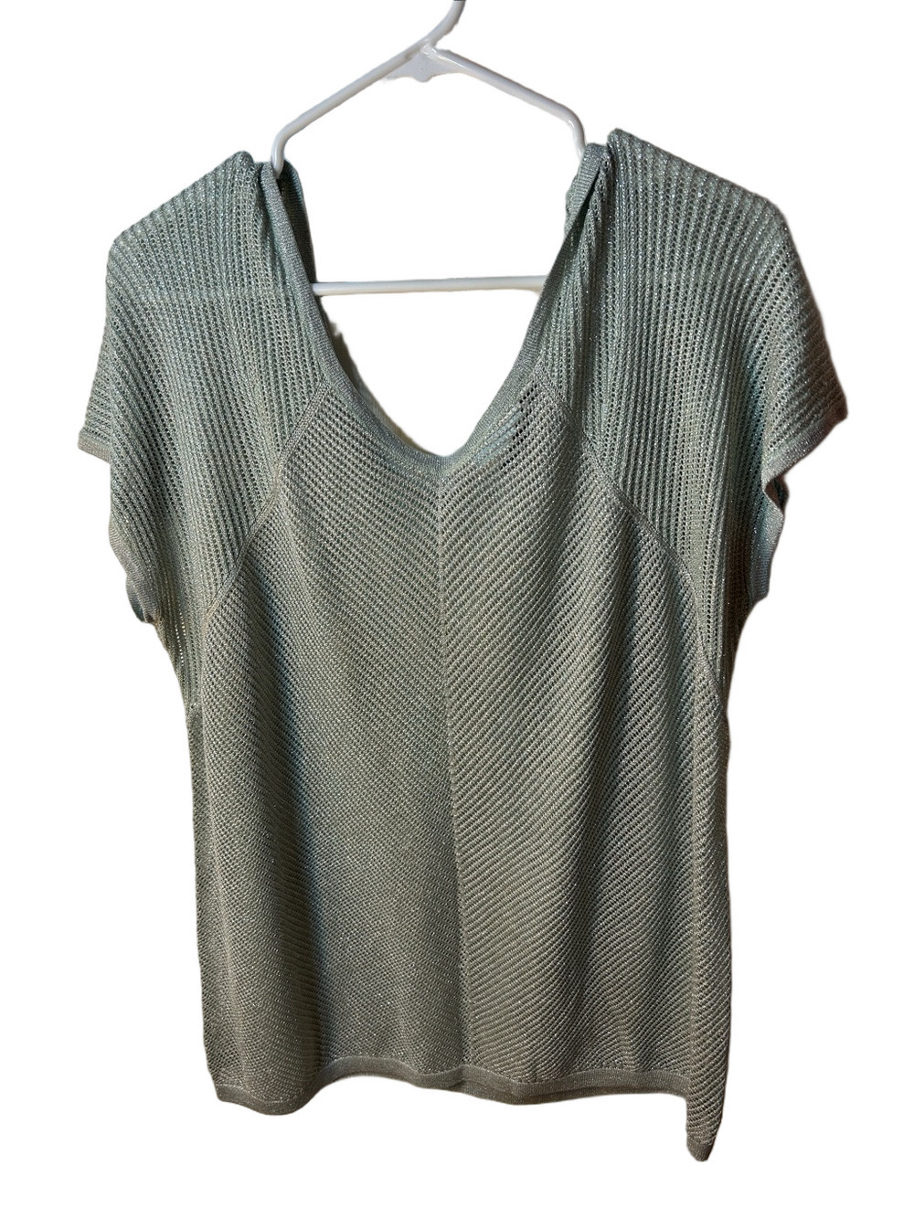 Addition Elle Sage Green Short-Sleeve Knit V-Neck Metallic Top size 2x